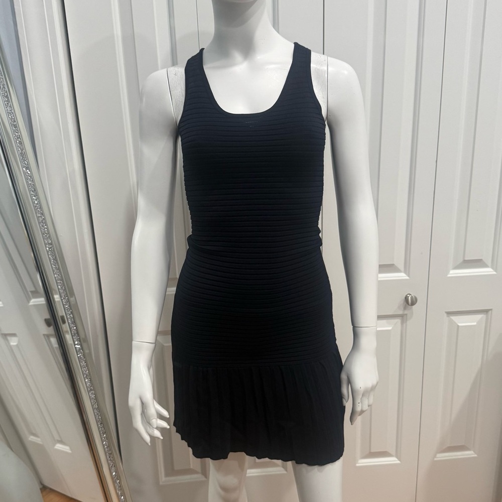 Michael Kors navy blue Sleeveless Ribbed Mini Dress with Flounce Hem